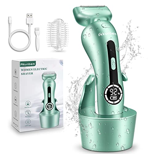 Akunbem Electric Razor for Women for Legs Bikini Trimmer Electric Shaver for Women Underarm Public Hairs Rechargeable Womens Shaver Wet Dry Use Painless Cordless with Detachable Head